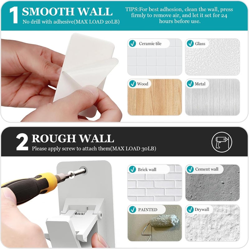 BMONATY Adhesive No Drill Curtain Rod Brackets - Heavy Duty 30LB Holders for Bathroom Bedroom Kitchen, Universal Damage-Free Window Rod Hooks with Nail-Free Installation (2PC White) - Image 5
